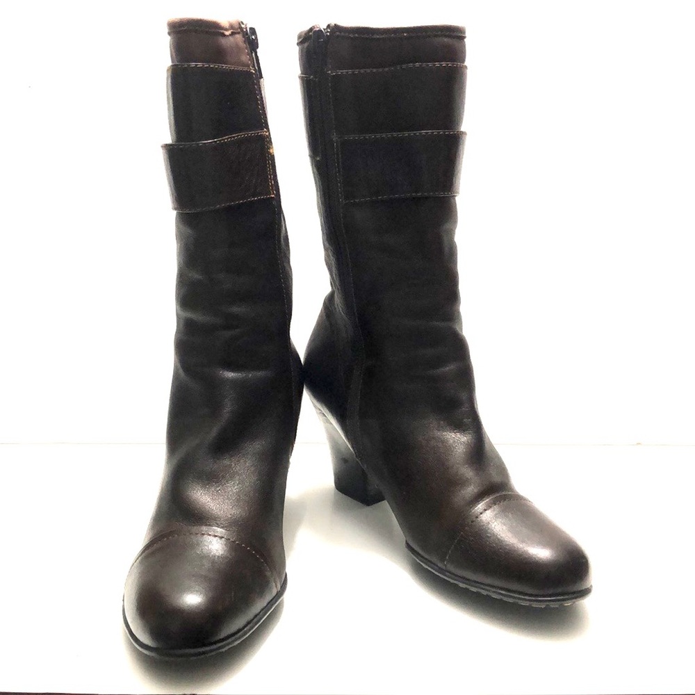 Born Expresso Brown Side Zip Almond Toe Calf High Leather Boots size 8M